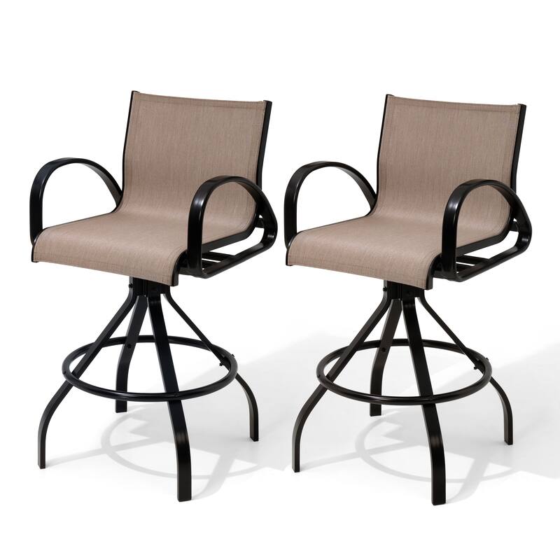 Pellebant 2/4-Piece Outdoor Indoor Patio Swivel Aluminum Bar Stools Sunbrella Textilene - AUGUSTINEASHE - 2-Piece