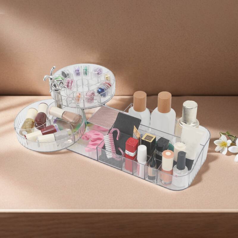 Makeup Organizer Rotating Makeup Organizer for Vanity for Lotions Brushes Clear - 13.78"x5.91"x5.51" - Clear - 13.78"x5.91"x5.51"