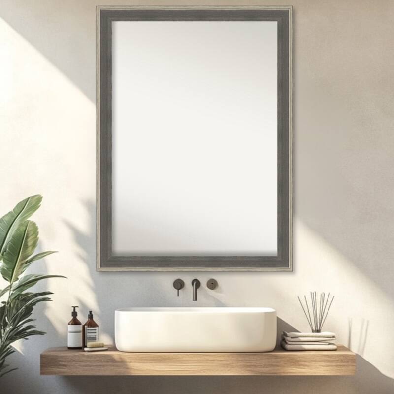Cottage Non-Beveled Wood Framed Bathroom Vanity Wall Mirror - Cottage Grey Silver