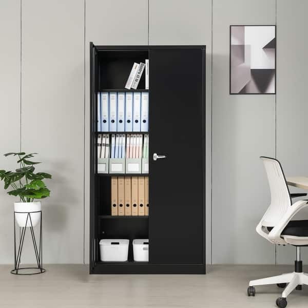 Metal Storage Cabinet with 2 Doors, 4 Adjustable Shelves, and Lockable ...