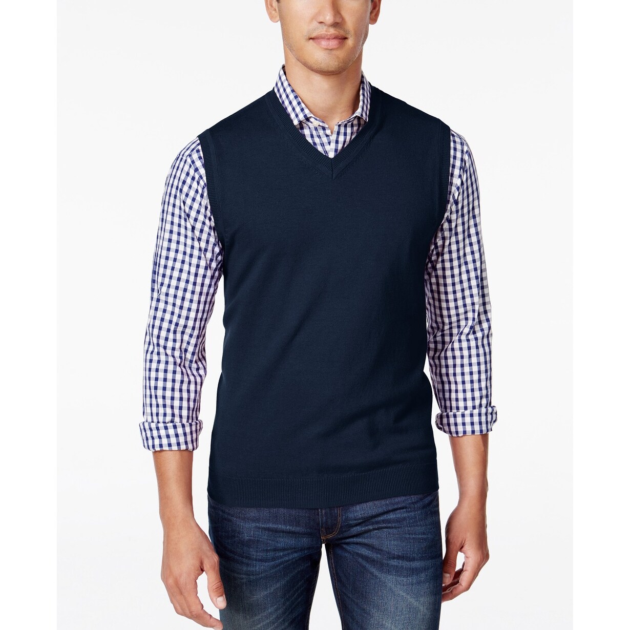 navy blue v neck sweatshirt