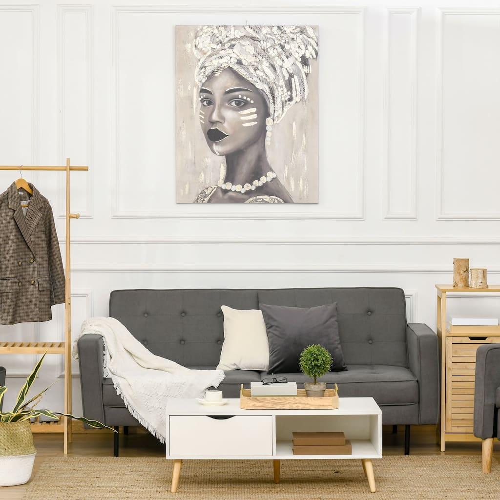 HOMCOM Hand-Painted Canvas Wall Art for Living Room Bedroom, Painting Gold African Woman, 39.25" x 31.5"