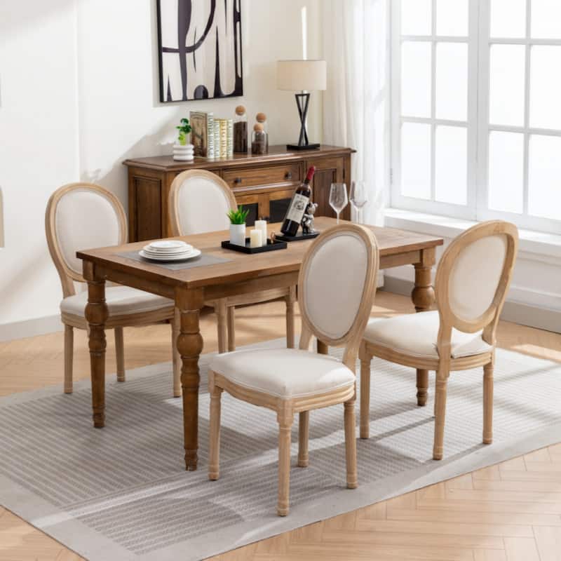 Furniture,French Style Solid Wood Frame Antique Painting Linen Fabric Back Dining Chair,Set of 2