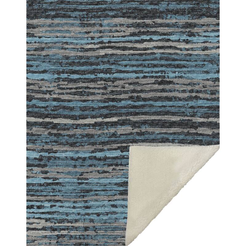 HomeRoots 50" X 70" Blue And Charcoal Striped Microfiber Plush Throw Blanket
