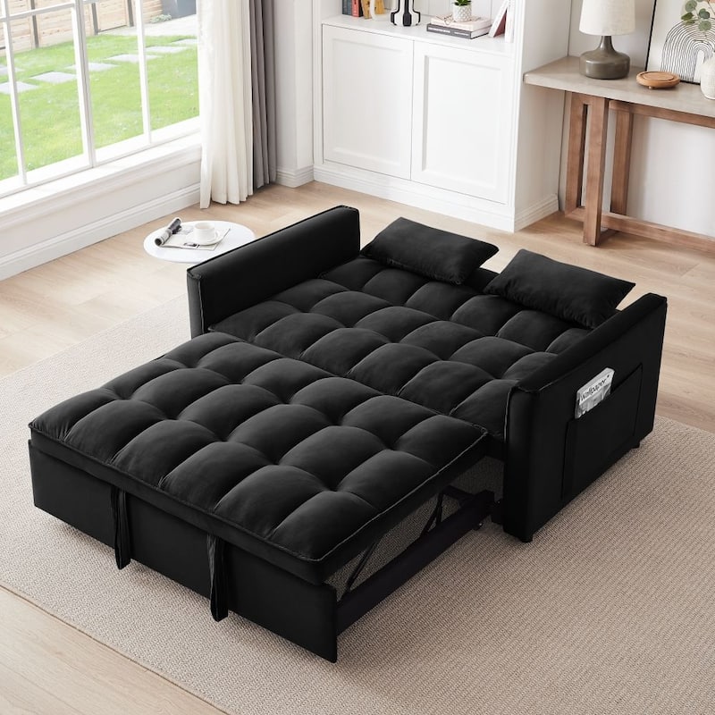Modern Velvet Double Sofa 3-In-1 Convertible Sofa Bed