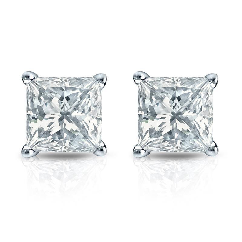 Auriya 14-karat Gold Lab Grown 1.50 carat TDW Princess Diamond Stud Earrings 4-Prong Basket Push-back
