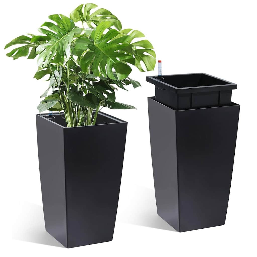 2PCS Garden Decor 16" Tall Indoor Outdoor Planters with Water Level Monitor