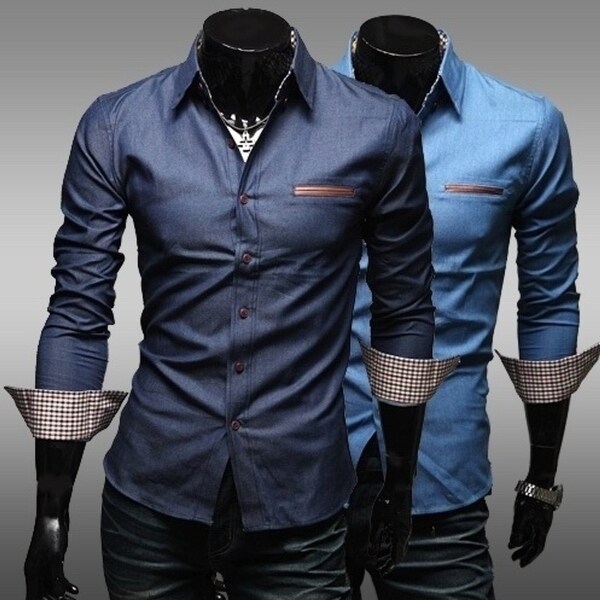 New Unique Leather Pocket Water Wash 100 percent Cotton Casual Male Slim Long-Sleeve Fashion Shirt M-Xxl. Opens flyout.
