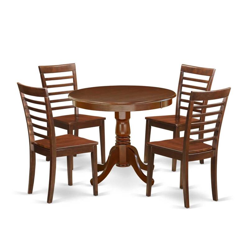 Antique Kitchen Dining Set - 5 Piece Table & Chair Set, 36 Inch Round, Mahogany Finish