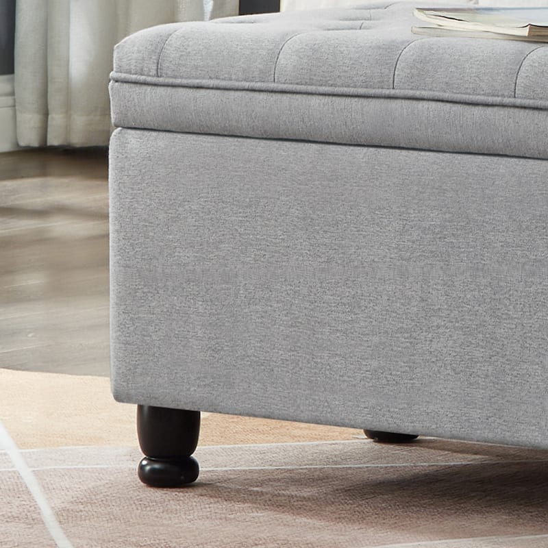 Modern Upholstered Tufted Storage Bench, 45" Wide Bed Bench with Spindle Wooden Legs