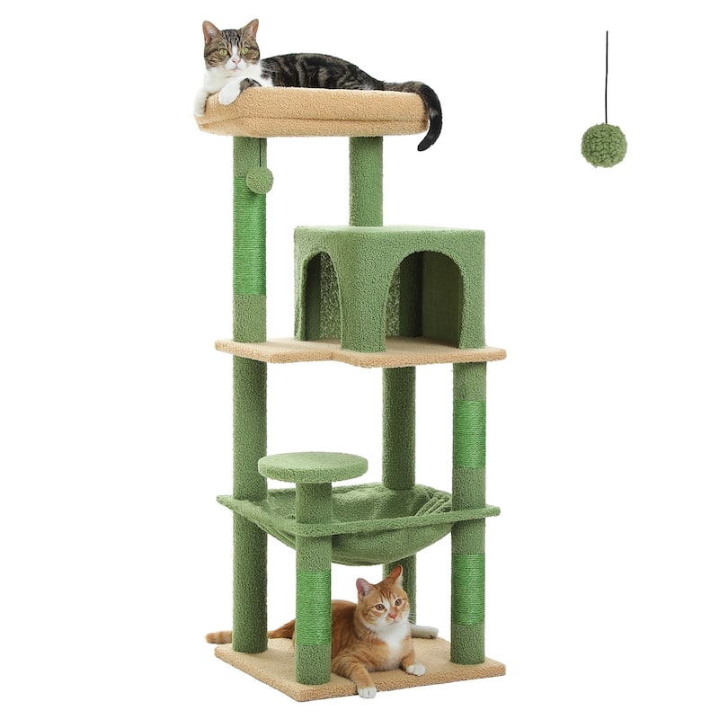 5-Level Cat Tree with Hammock, Condo, Top Perch & 4 Scratching Post - Green