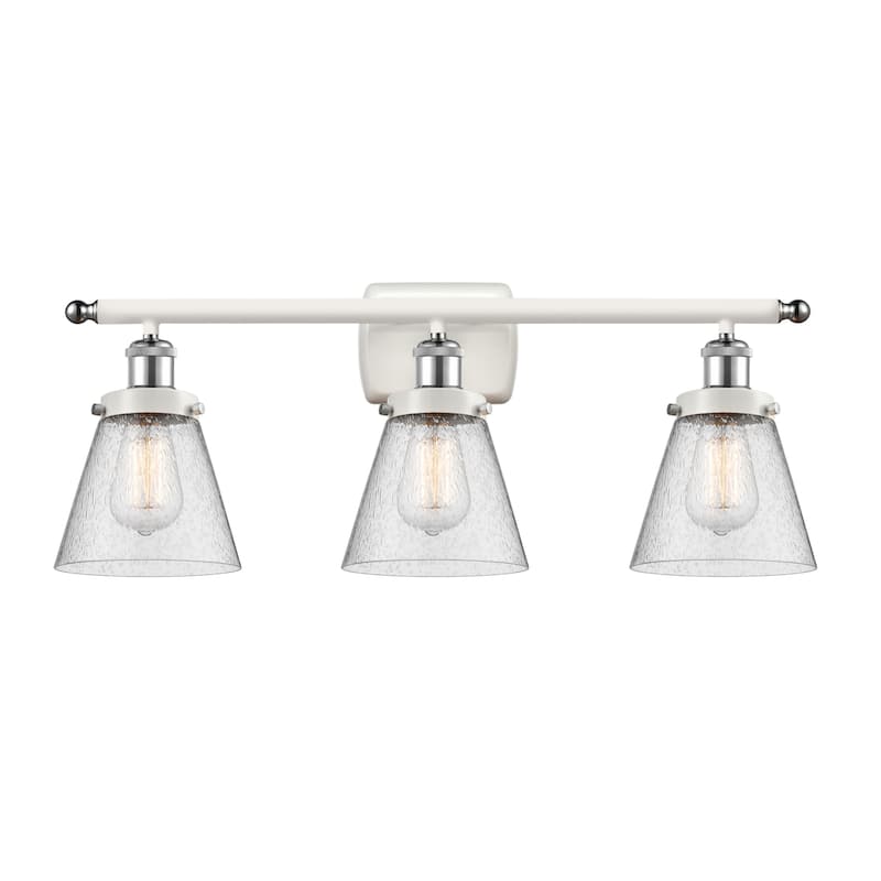 Innovations Lighting 916-3W-11-26 Cone Vanity Cone 3 Light 26" Wide - White and Polished Chrome / Seedy