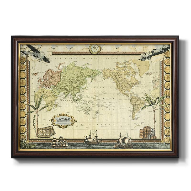 Adventure Map Premium Framed Canvas- Ready to Hang - 16X20 - Mahogany