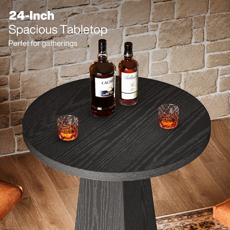 Home Bar Unit, High Round Bar Table with Footrest for Pub, Dining Room, Kitchen - 23.62" L x 23.62" W x 37.4" H
