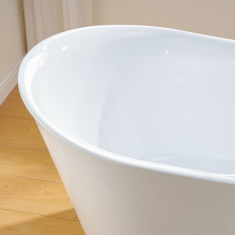 66'' W,73 GALLONS Freestanding Acrylic Soaking Bathtub With Drain And Overflow Holes
