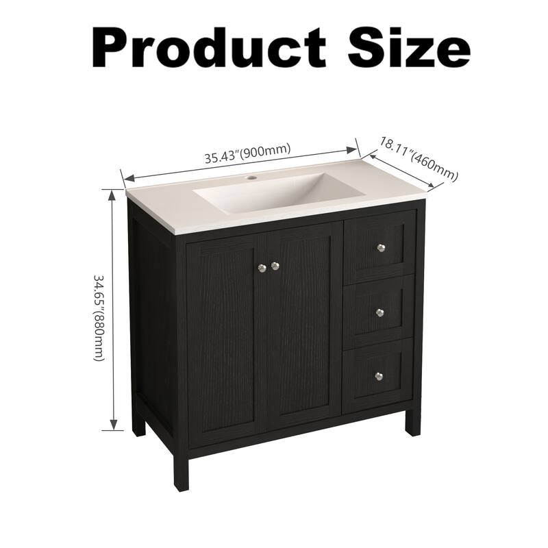 GDF Studio - Munich Modern 35.5" Plywood Bathroom Vanity with 3 Soft-Close Storage Drawers and Basin