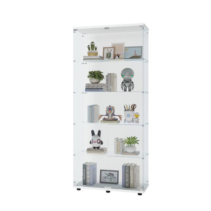 Glass Display Cabinet with Doors & Locks, Acrylic Shelves, Floor Standing Storage Showcase for Home or Office