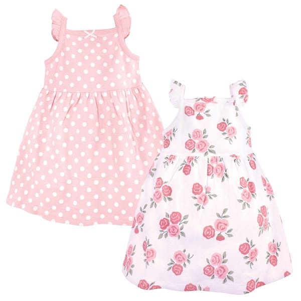 slide 1 of 1, Hudson Baby Toddler Girl Sleeveless Cotton Dresses 2pk, Soft Pink Roses 2T - Soft Pink Roses