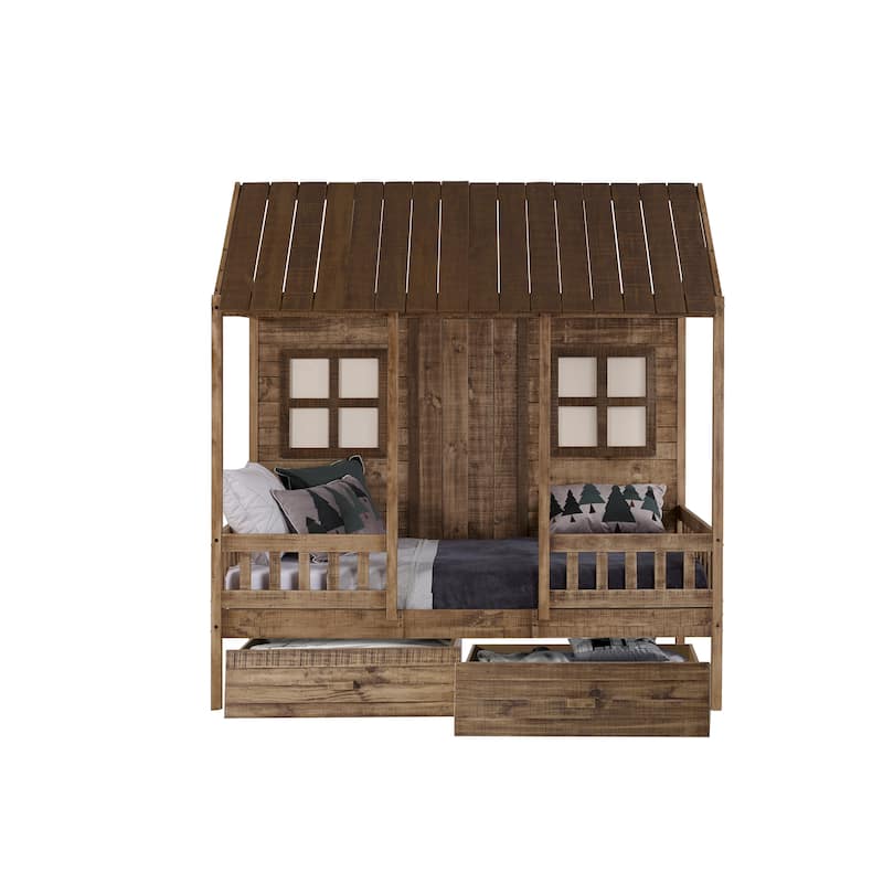 Twin Front Porch Low Loft with Storage Drawers or Twin Trundle