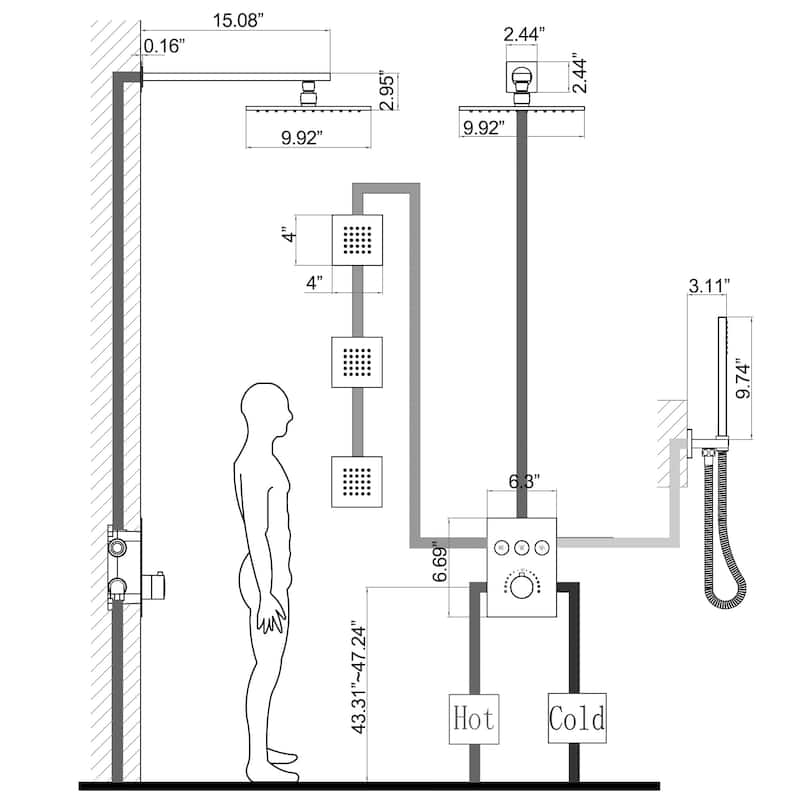 Thermostatic Shower System With Rough-in Valve Bathroom Shower Faucet With Hand Shower And Body Jet Rain 10 Inch Shower Head Set