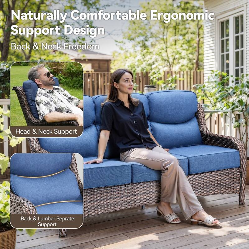 Pocassy 6/7PCS Patio Sofa Swivel Chair with 30" Fire Pit Tab;e