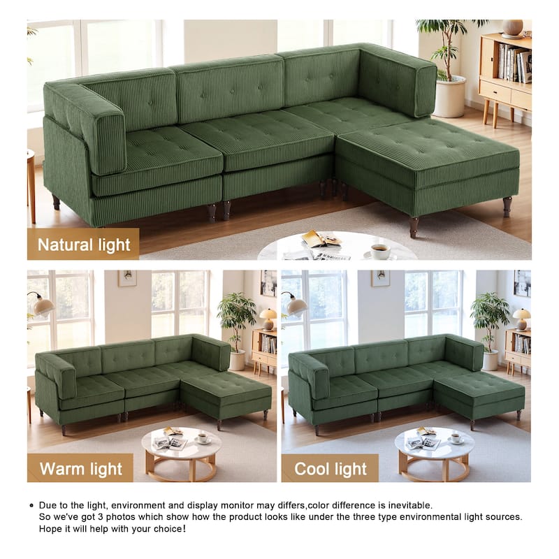 Oversized Sofa Corduroy Tufted Modular Sectional Set