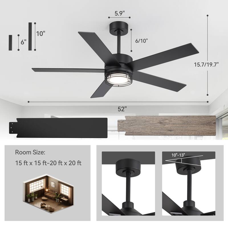 72/52-inch Reversible 8/5-Blade Dimmable LED Ceiling fan with Light and Remote