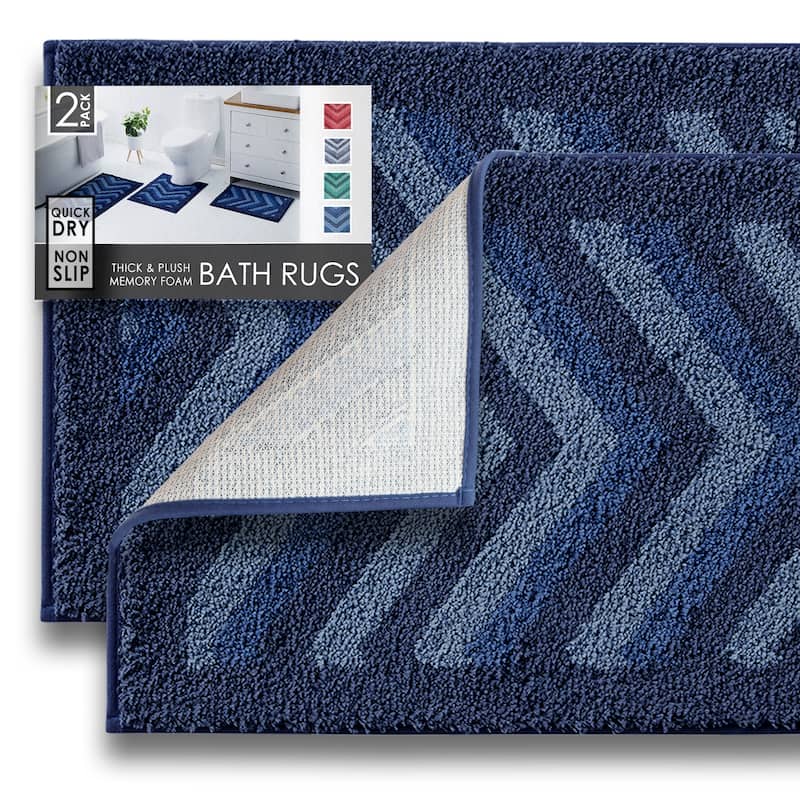 Clara Clark Non Slip Shaggy Bath Rug Set - Chevron Design Ultra Soft Bathroom Mat