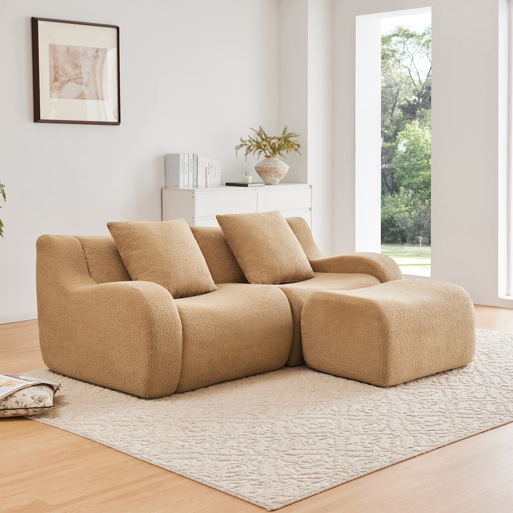 Anmytek Plush L-Shaped 2-Seater Teddy Fabric Sofa - No Assembly Required
