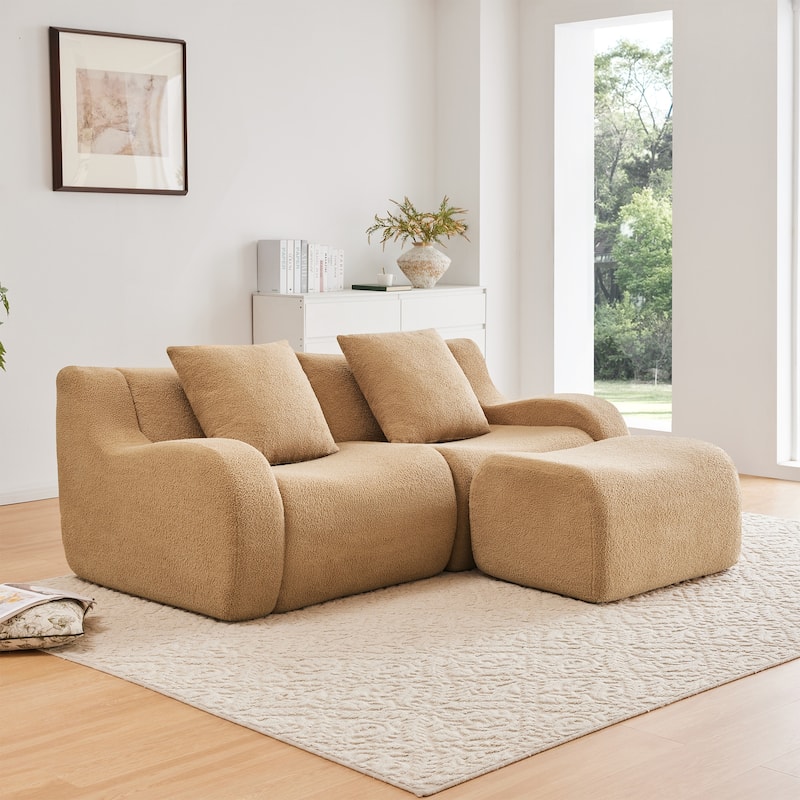GDF Studio - Fairford L-Shaped 2-Seat Modular Sofa With Curved Armrests & Non-Slip Base - Camel