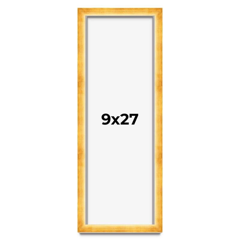 9x27 Shadow Box Frame Gold | 1.625 Inches Deep Real Wood Traditional