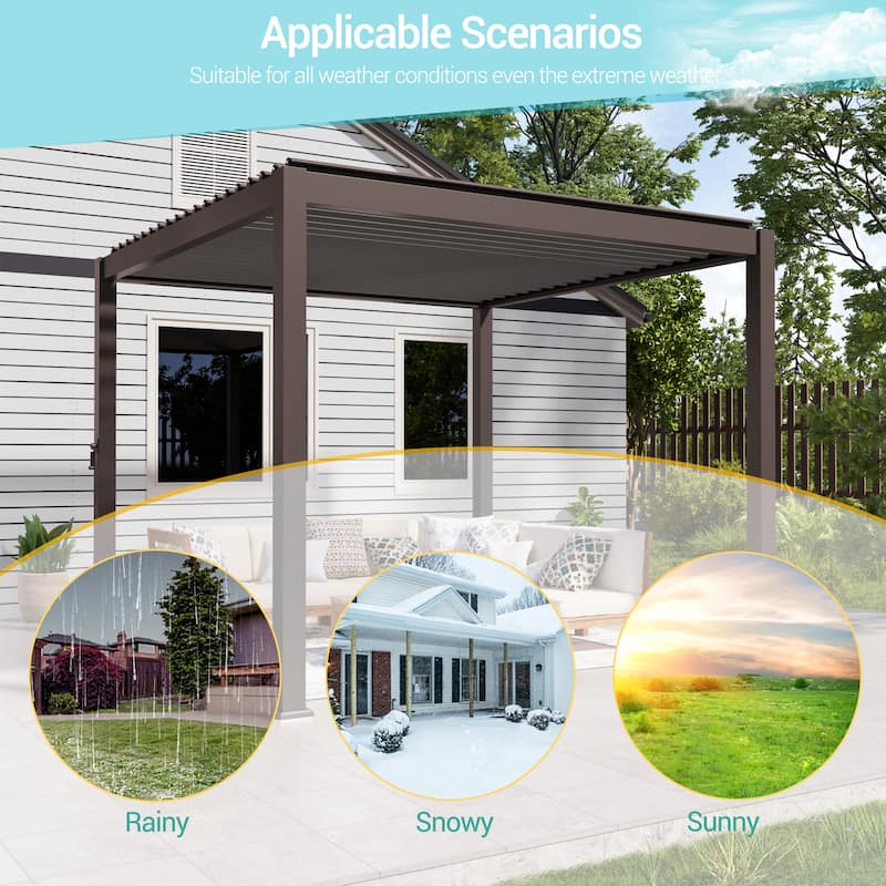 Outdoor Aluminized Steel Pergola, Modern Style with Adjustable Louvers and Concealed Water Drainage System