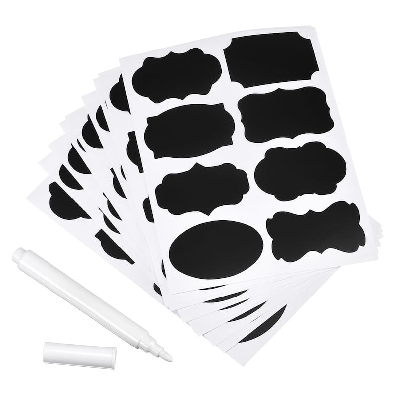 Chalkboard Labels Blackboard Stickers 50x35mm Reusable W Chalk Marker - Black