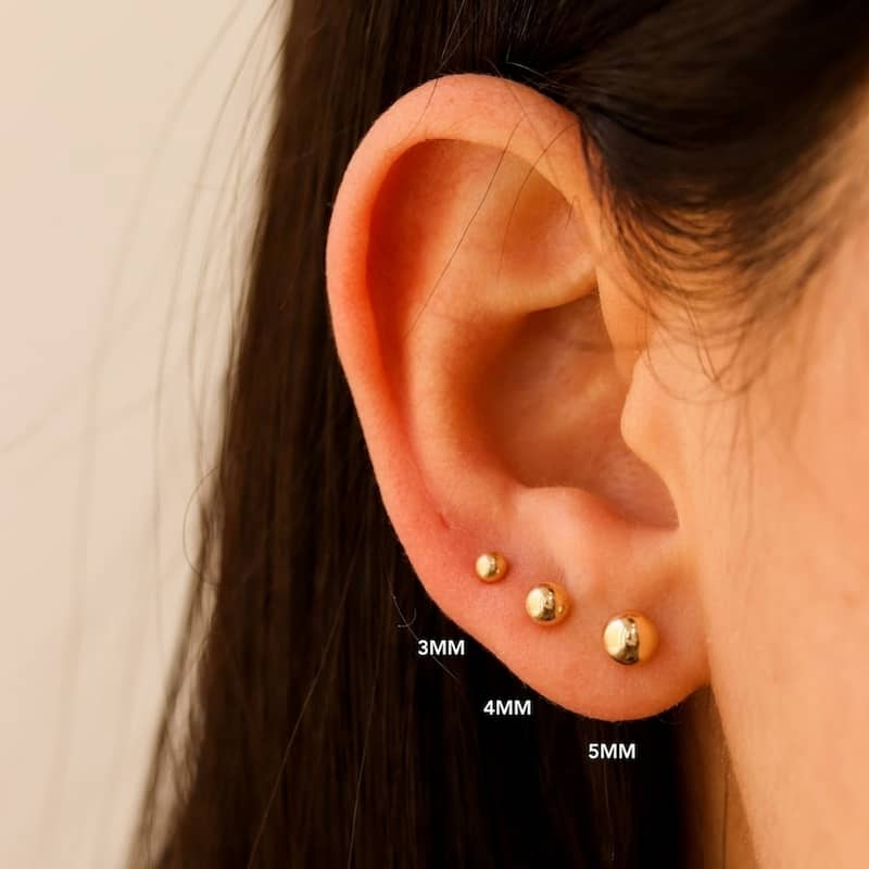 Curata 14k Yellow Gold Polished Ball Screw Back Stud Earrings - 3 mm 4mm 5mm 6mm 7mm 8mm