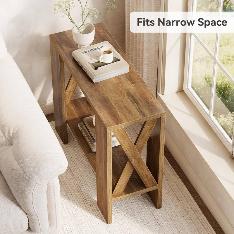 2-Tier End Table with Storage Shelves for Small Spaces, Living Room
