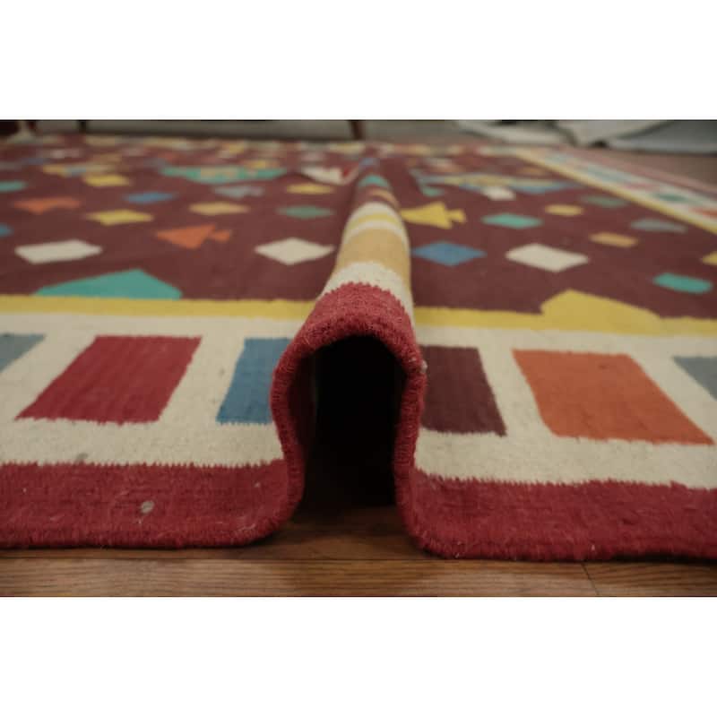Hand Woven Oriental 100% Wool Carpet Southwestern Tribal Brown Kilim Area Rug - 9' 9'' X 8' 6''