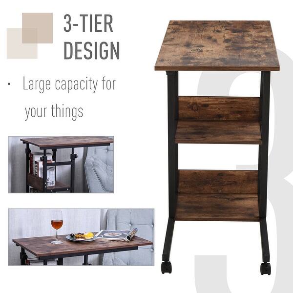 Homcom Industrial C Shaped Mobile Rolling Sofa Side Table With 3 Tier Storage Shelving Adjustable Height Wheels Overstock 31660808 Unboxing my adjustable laptop table with wheels for work from home preparation. homcom