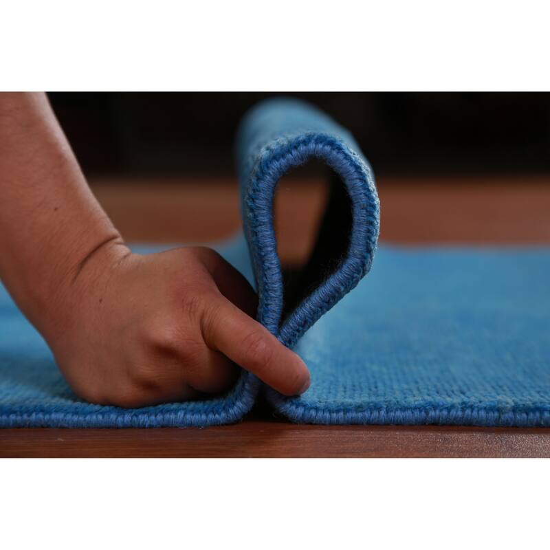 Hand Knotted Oriental 100% Wool Carpet Modern Solid Navy Blue & Blues Gabbeh Runner Rug - 8' 1'' X 3' 0''
