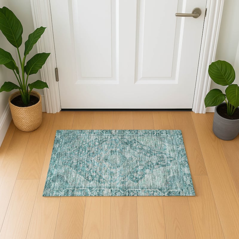 Premium Washable Super Soft Traditonal Marcus Mayfield Rug - Teal - 1'8" x 2'6"