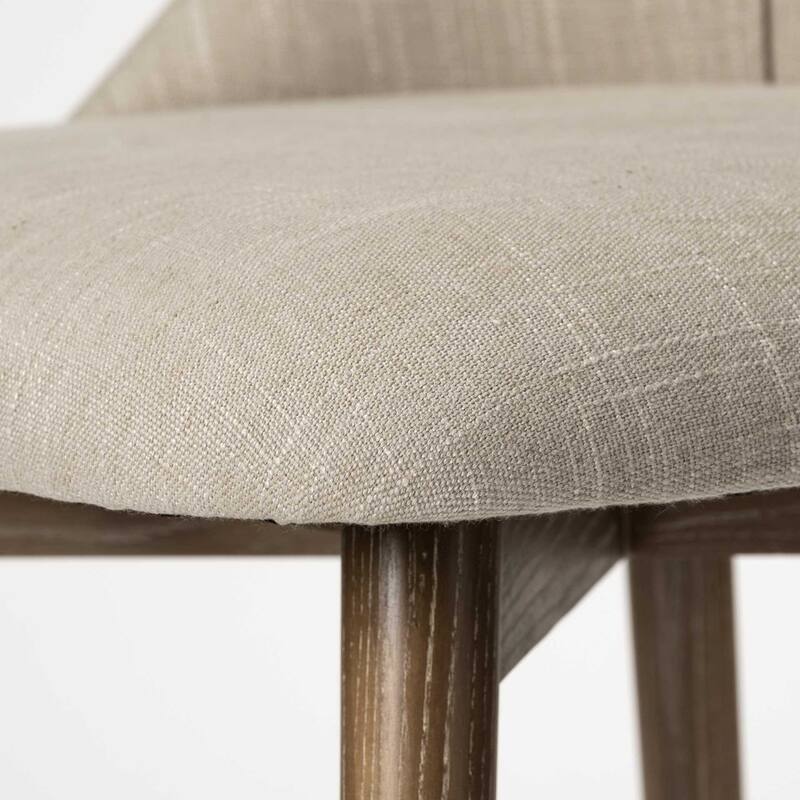 Set of 2 Cream Upholstered Side Dining Chairs with Brown Solid Wood Legs for Kitchen or Living Room - 32.3”H x 21.5”W x 22.5”D