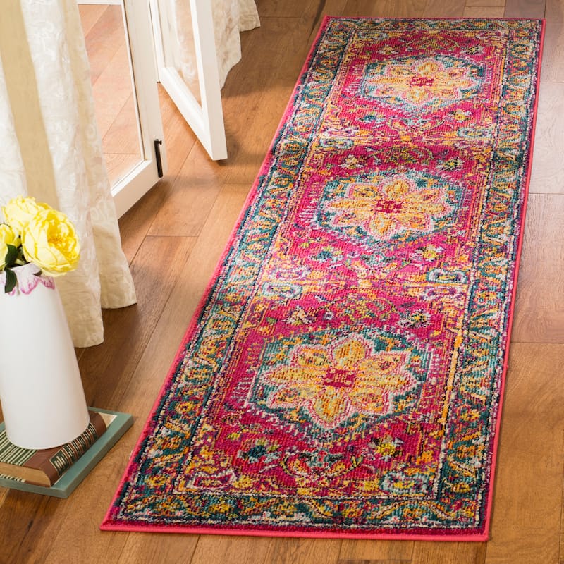 SAFAVIEH Phoenix Sameh Vintage Boho Oriental Rug - 2'3" x 6' Runner - Fuchsia/Blue