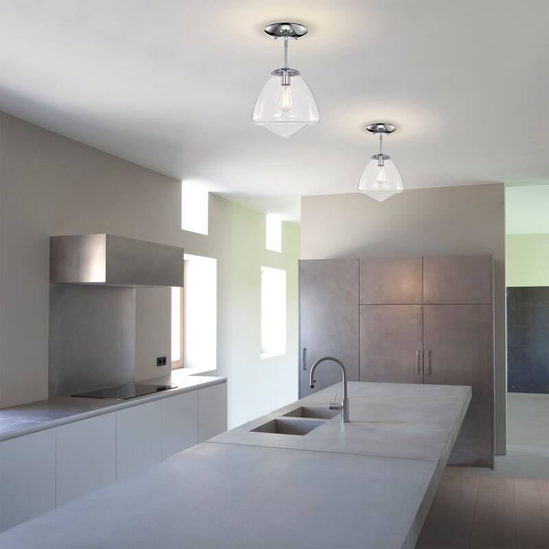 Zylo Semi-Flush Mount Metal Ceiling Lamp with Clear Glass Shade