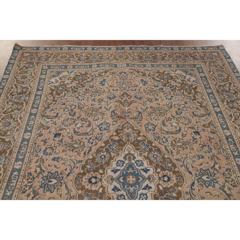 Hand Knotted Oriental 100% Wool Carpet Traditional Floral Coral Mashad Area Rug - 9' 1'' X 6' 1''