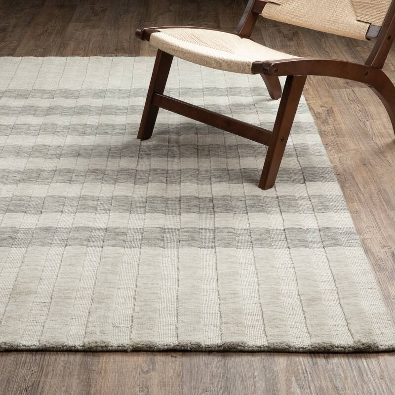 Thalia Scandinavian Textured Stripes Beige/ Grey PET Yarn Area Rug - 10' x 13'