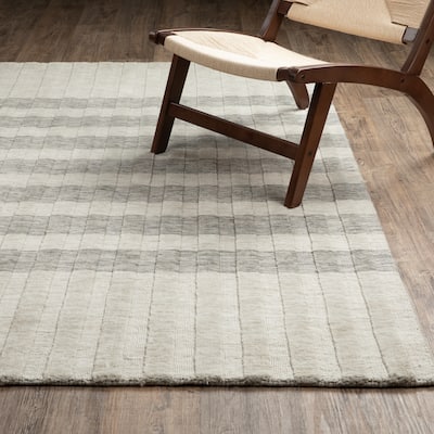 Thalia Scandinavian Textured Stripes Beige/ Grey PET Yarn Area Rug