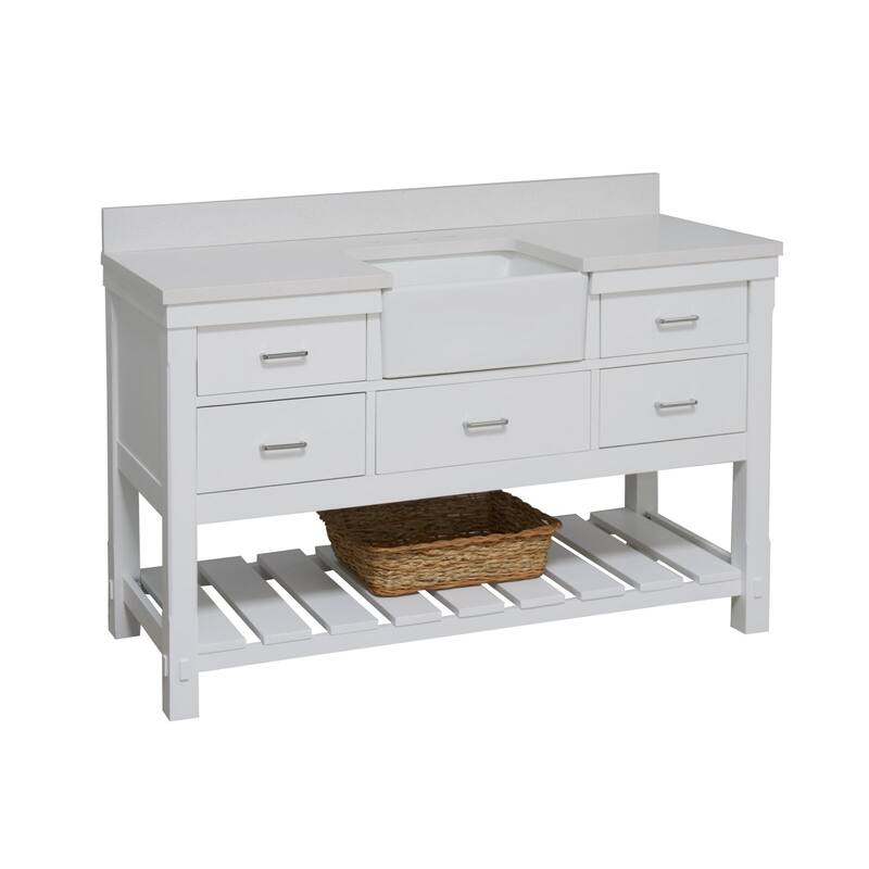 KitchenBathCollection Charlotte 60" Single Farmhouse Vanity with Quartz Top