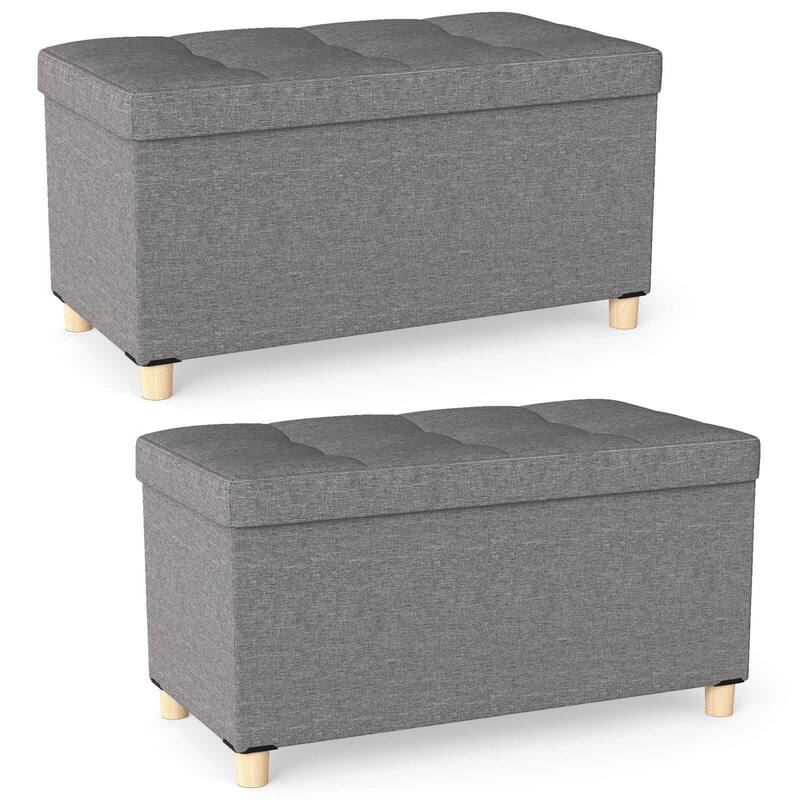 Costway 1/2 PCS 30” Storage Ottoman Bench with Tray Rubber Wood Legs - 2 PCS