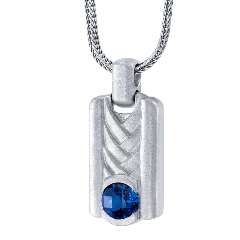 Men's Created Blue Sapphire Pendant Necklace in Sterling Silver, 22"