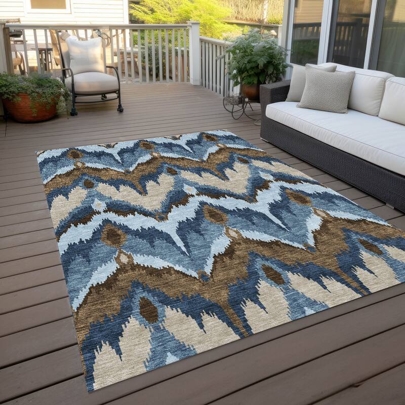 Machine Washable Indoor/ Outdoor Chantille Boho Ikat Rug