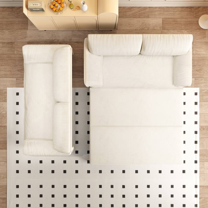 66" Queen Velvet Pull Out Sofa Bed w/ Side Storage Multi-Functional Loveseat Bed for Living Room Office - White